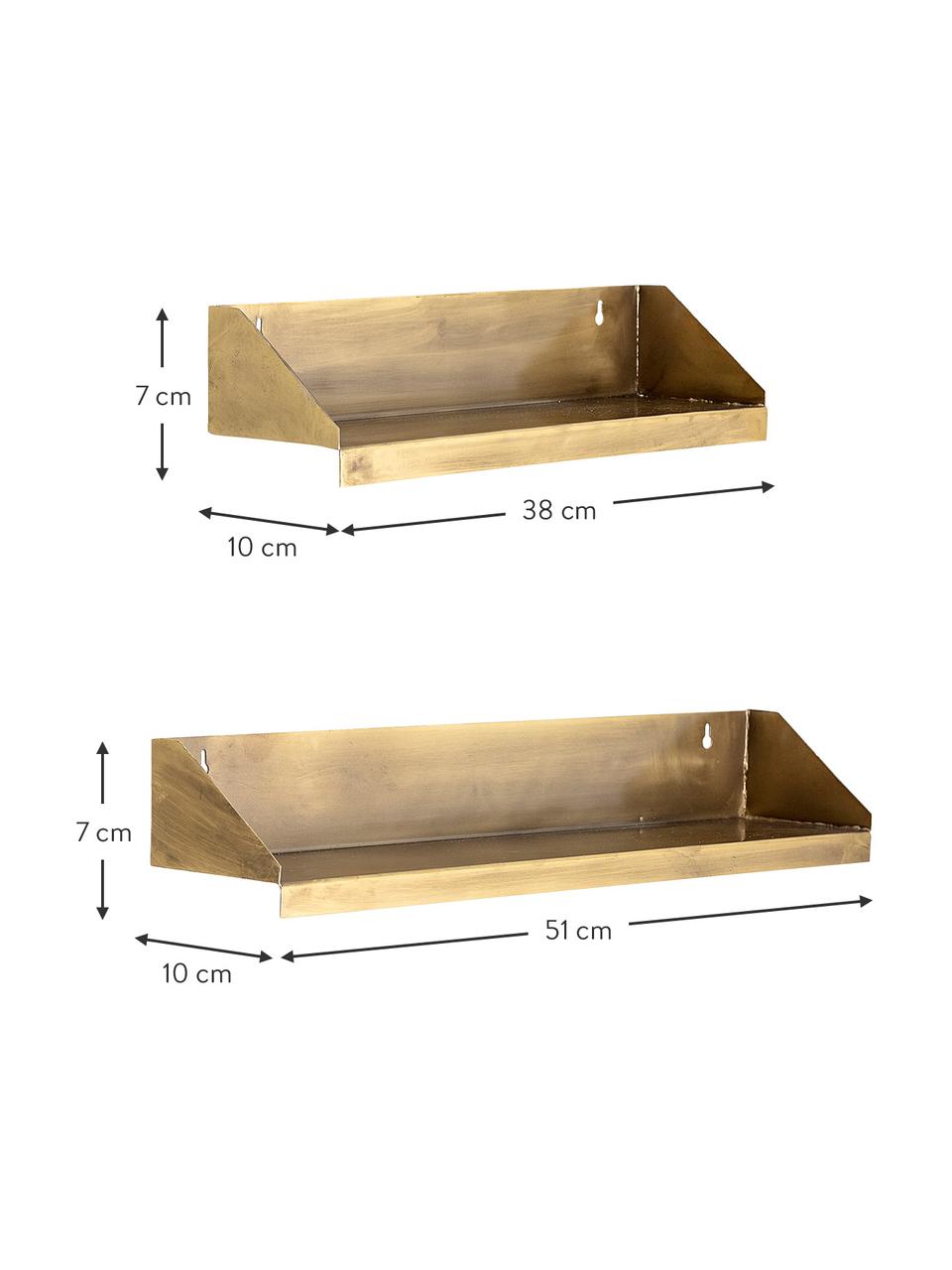 Metall-Wandregale Lina mit Antik-Finish, 2er-Set, Metall, beschichtet, Messingfarben mit Antik-Finish, Set mit verschiedenen Grössen