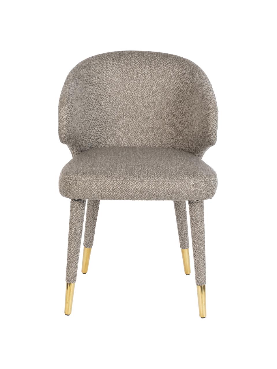 Gestoffeerde stoel Lunar in taupe met goudkleurige pootkapjes, Bekleding: 100% polyester fluweel, Frame: multiplex, rubberhout, Poten: gepoedercoat metaal, Geweven stof taupe, B 52 x H 59 cm