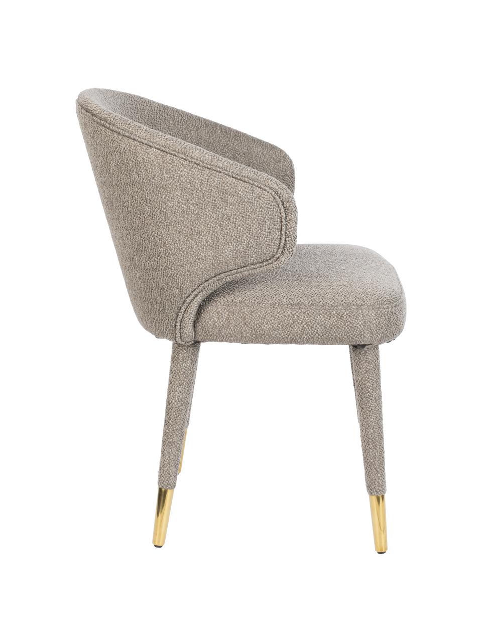 Gestoffeerde stoel Lunar in taupe met goudkleurige pootkapjes, Bekleding: 100% polyester fluweel, Frame: multiplex, rubberhout, Poten: gepoedercoat metaal, Geweven stof taupe, B 52 x H 59 cm