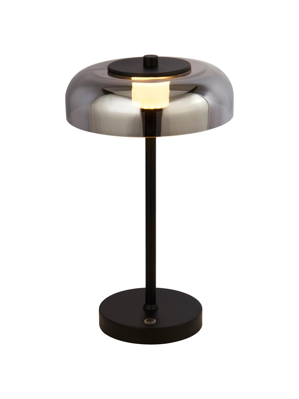 Dimmbare LED-Tischlampe Frisbee aus Glas, Lampenfuß: Metall, beschichtet, Lampenschirm: Glas, Schwarz, Ø 23 x H 40 cm