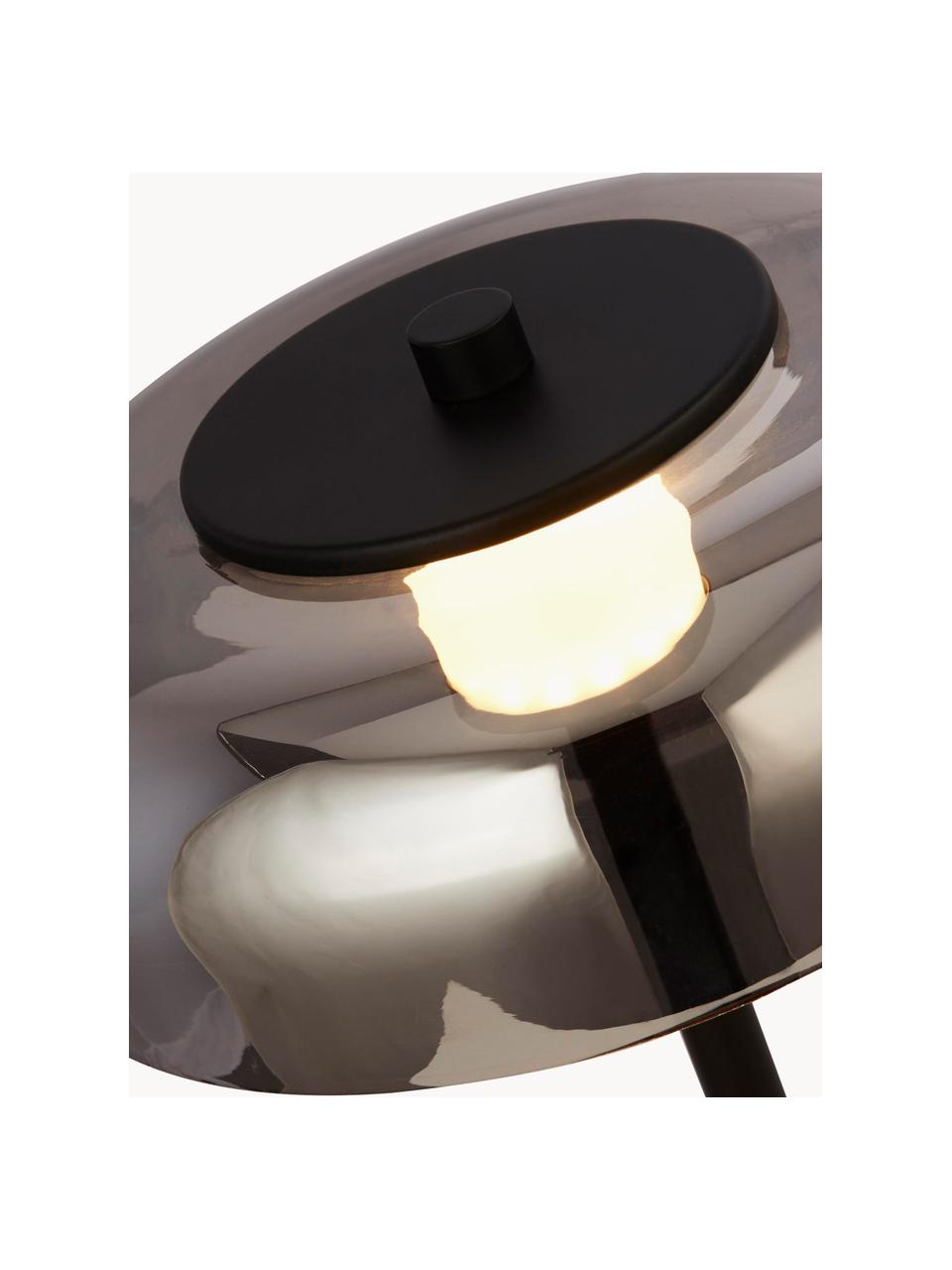 Stmievateľná stolová LED lampa zo skla Frisbee, Čierna, sivá, Ø 23 x V 40 cm