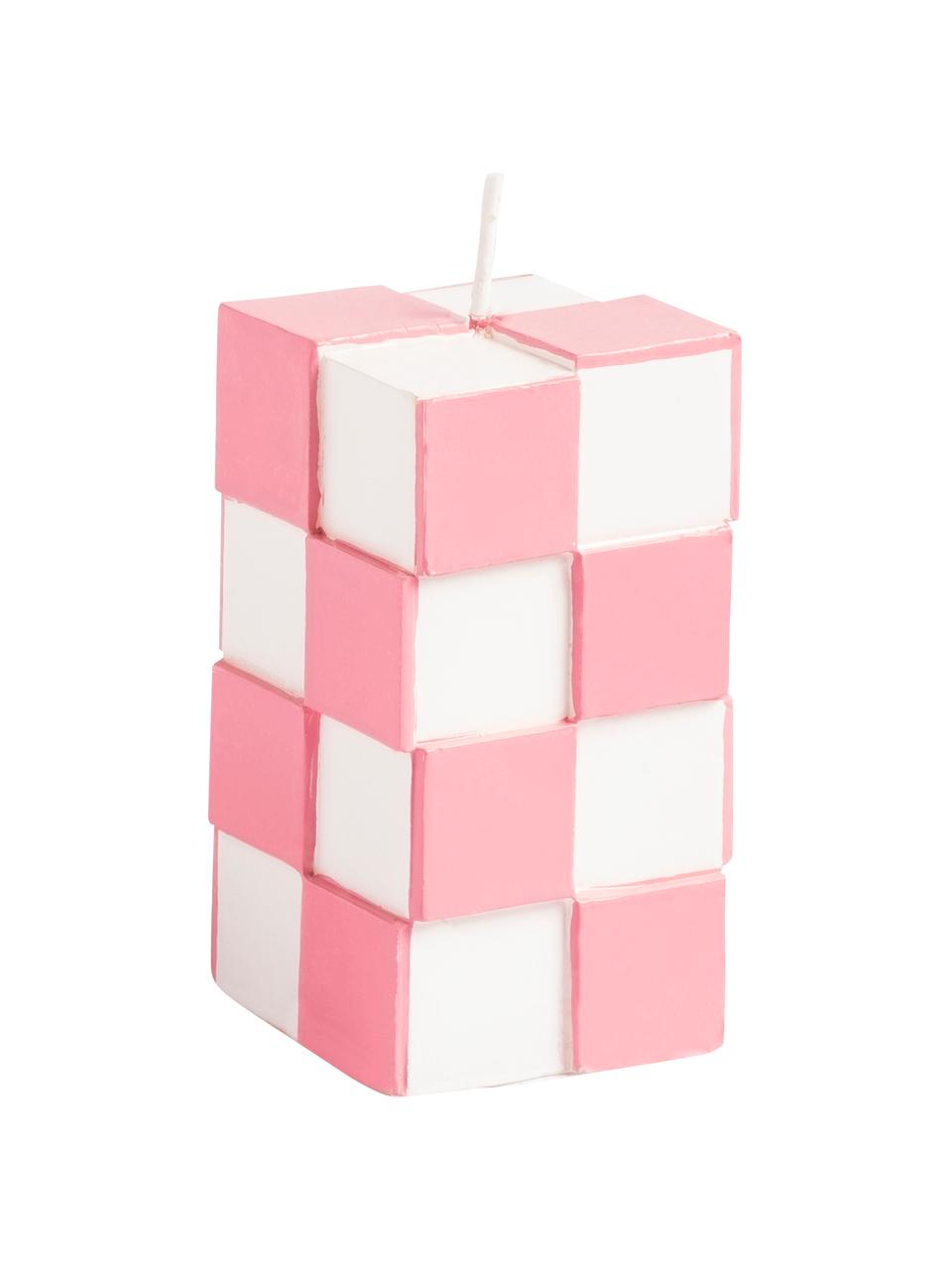 Kaars Tile met tegeleffect, Was, Roze, wit, B 4 x H 8 cm