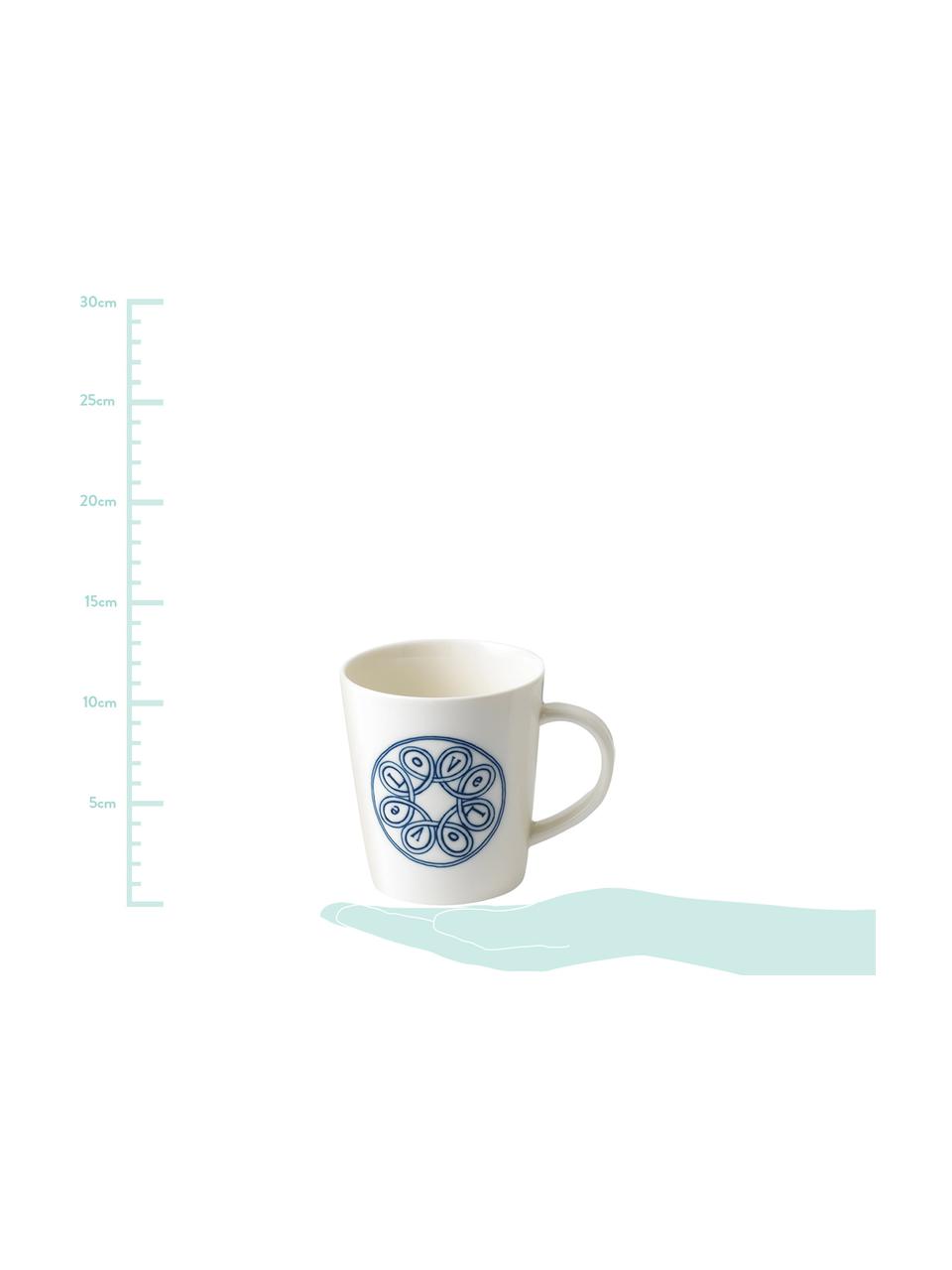 Tasse design Love, 4 élém., Ivoire, bleu cobalt