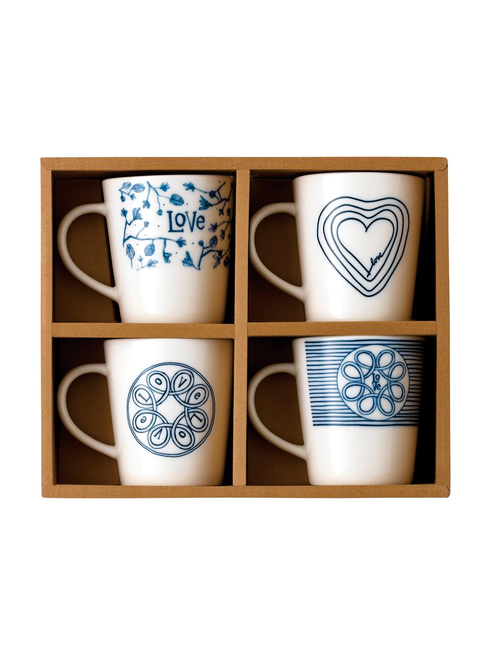 Tasse design Love, 4 élém., Ivoire, bleu cobalt