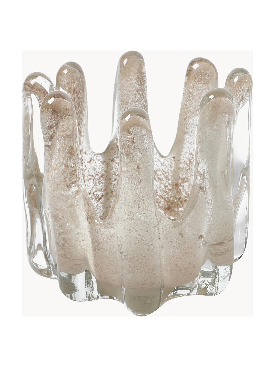Handgefertigter Teelichthalter Helix, Ø 15 cm, Glas, Greige, Ø 15 x H 14 cm