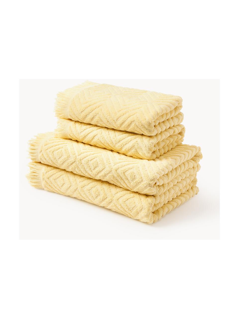 Set de toallas texturizadas Jacqui, tamaños diferentes, Amarillo claro, Set de 3 (toalla tocador, toalla lavabo y toalla de ducha)