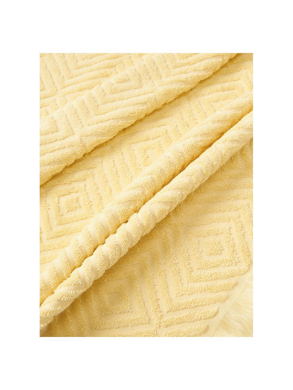 Handdoekenset Jacqui met hoog-laag patroon, in verschillende setgroottes, Lichtgeel, Set van 3 (gastendoekje, handdoek & douchehanddoek)