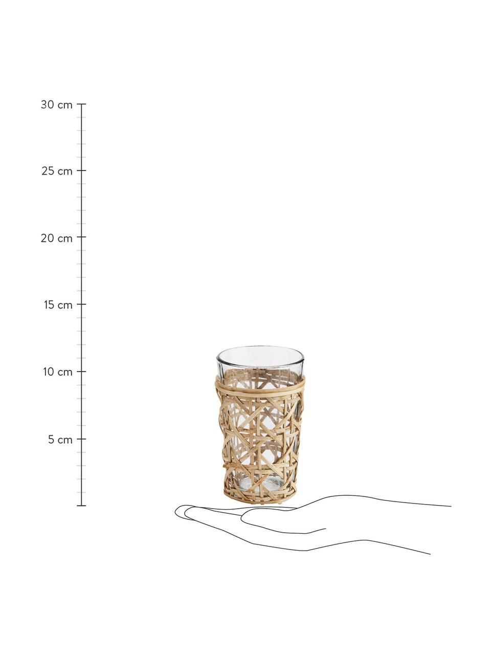 Wassergläser Ubud in handgefertigten Bambus-Behältern, 6 Stück, Behälter: Bambus, Transparent, Hellbraun, Ø 8 x H 11 cm, 115 ml