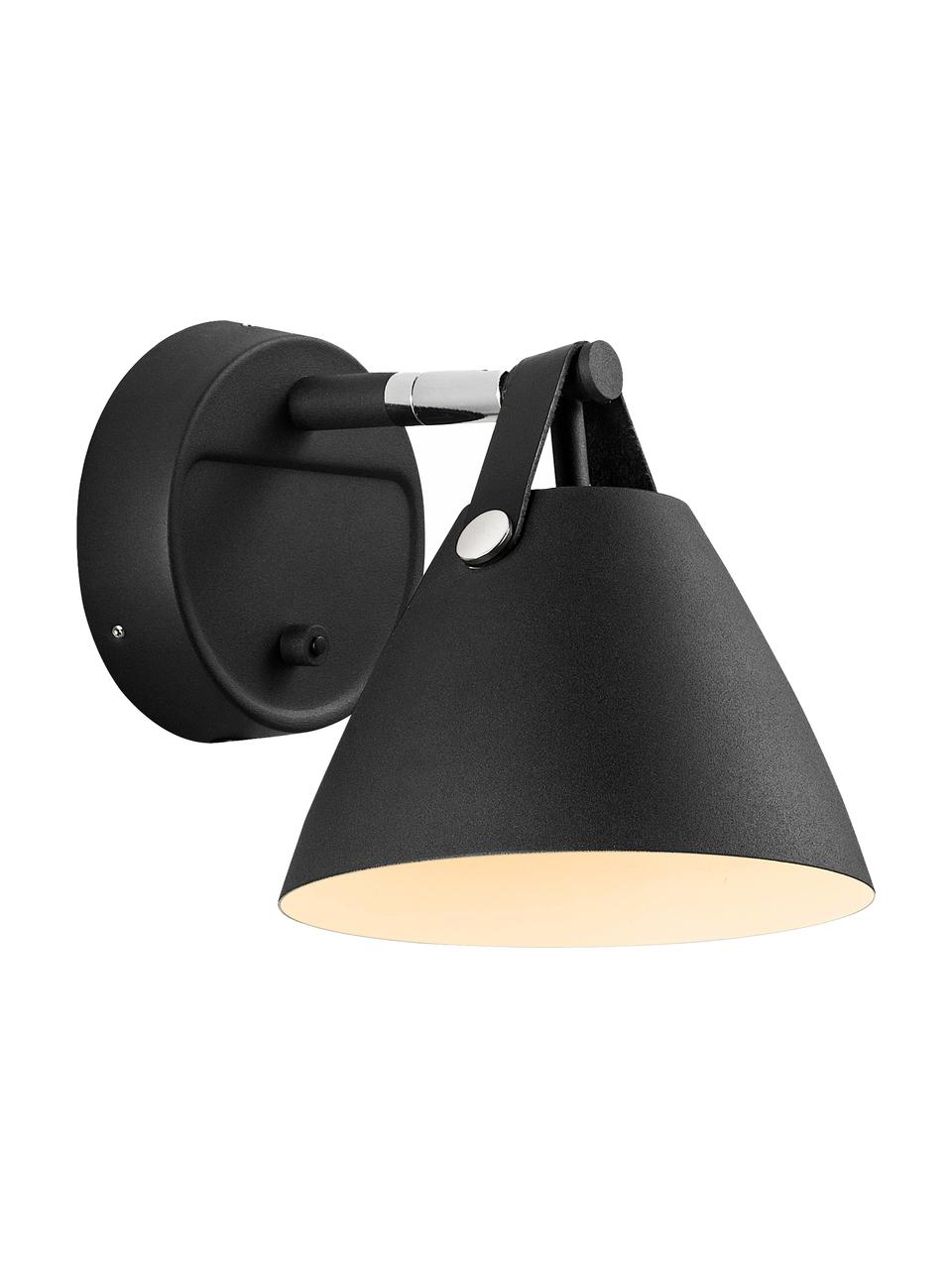 Applique avec prise secteur Strap, Extérieur abat-jour et support mural : noir<br>Intérieur abat-jour : blanc