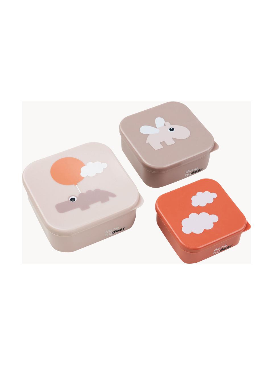 Kinderlunchbox Happy Clouds, set van 3, Kunststof, Beige, abrikooskleurig, koraalrood, Set met verschillende formaten