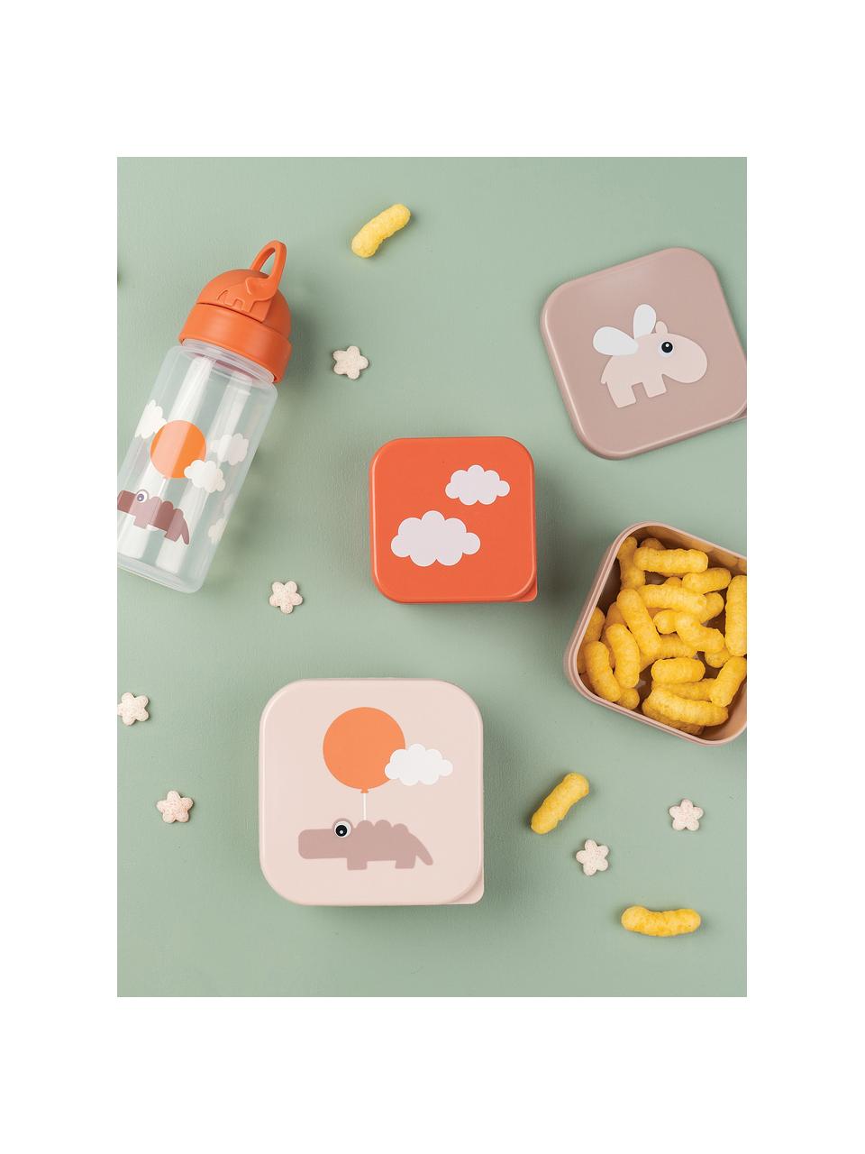Kinderlunchbox Happy Clouds, set van 3, Kunststof, Beige, perzik, koraalrood, Set met verschillende formaten