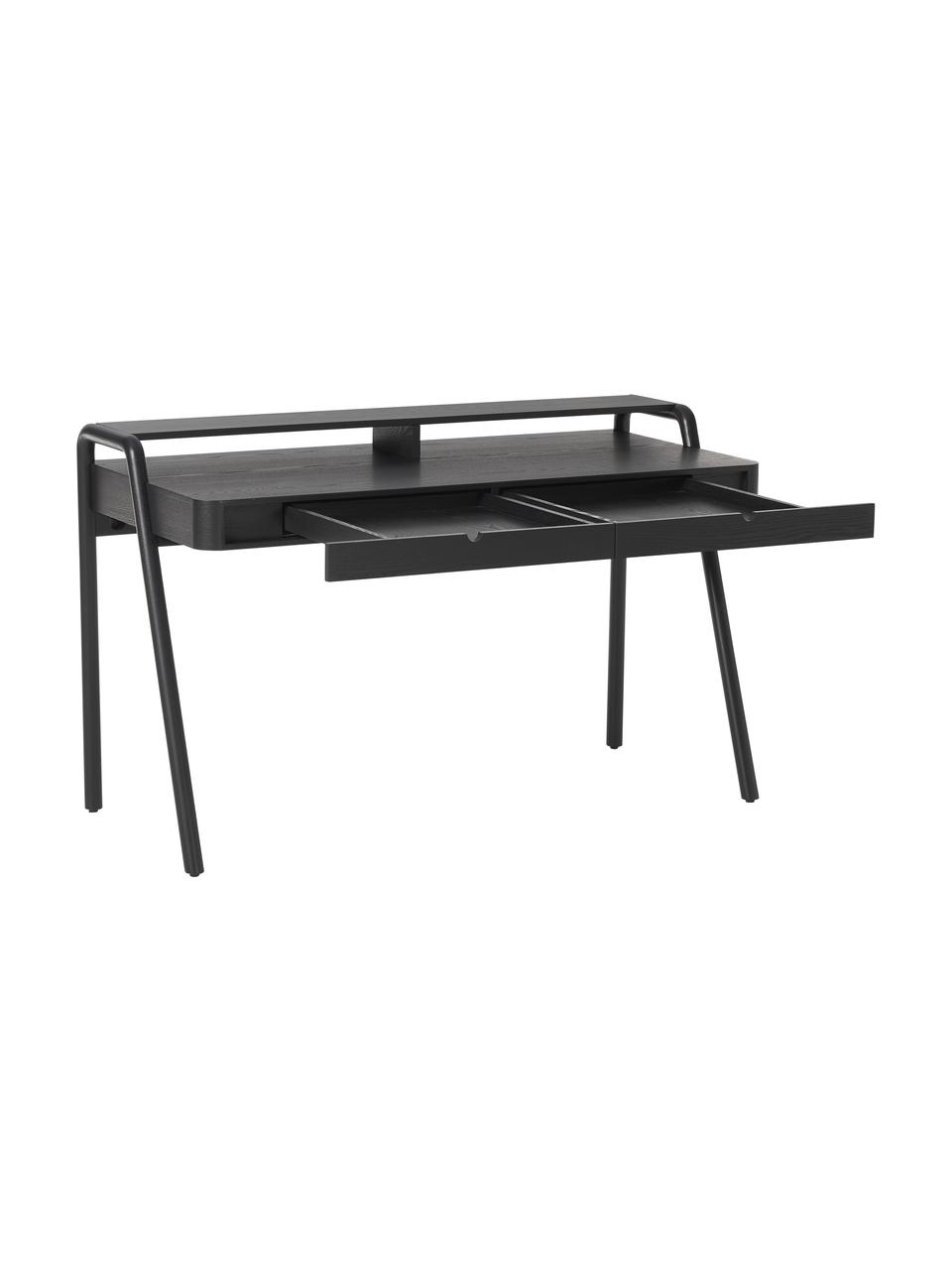 Escritorio de fresno Evrak, Estructura: chapa de fresno, Patas: madera de fresno maciza, Negro, An 139 x Al 87 cm