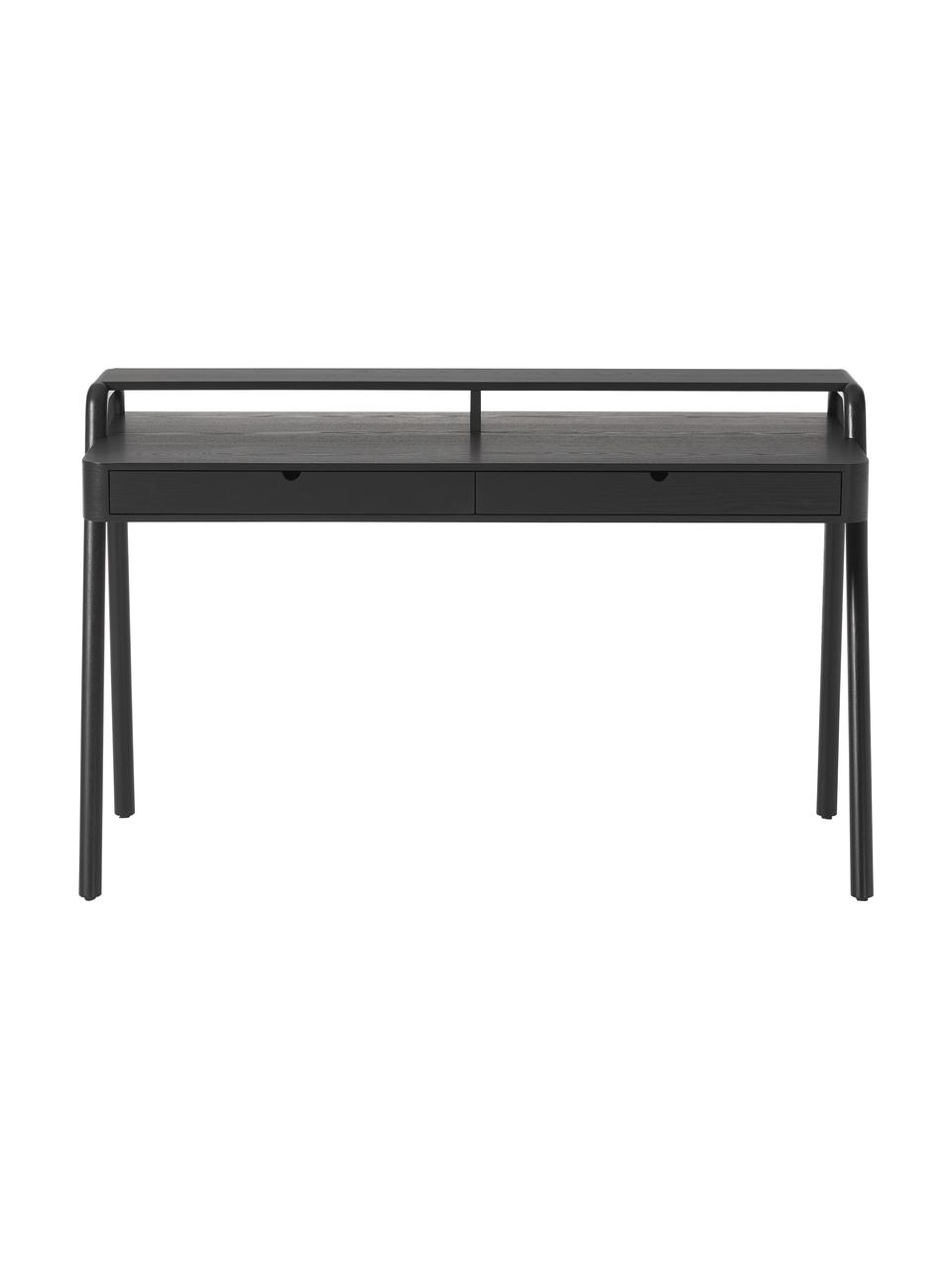 Escritorio de fresno Evrak, Estructura: chapa de fresno, Patas: madera de fresno maciza, Negro, An 139 x Al 87 cm