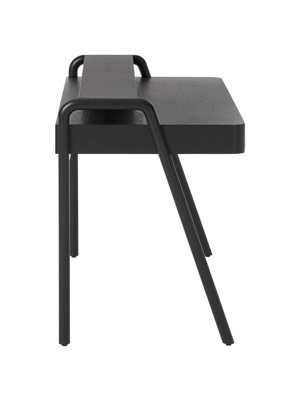 Scrivania in legno di frassino Evrak, Gambe: legno di frassino massicc, Nero, Larg. 139 x Alt. 87 cm