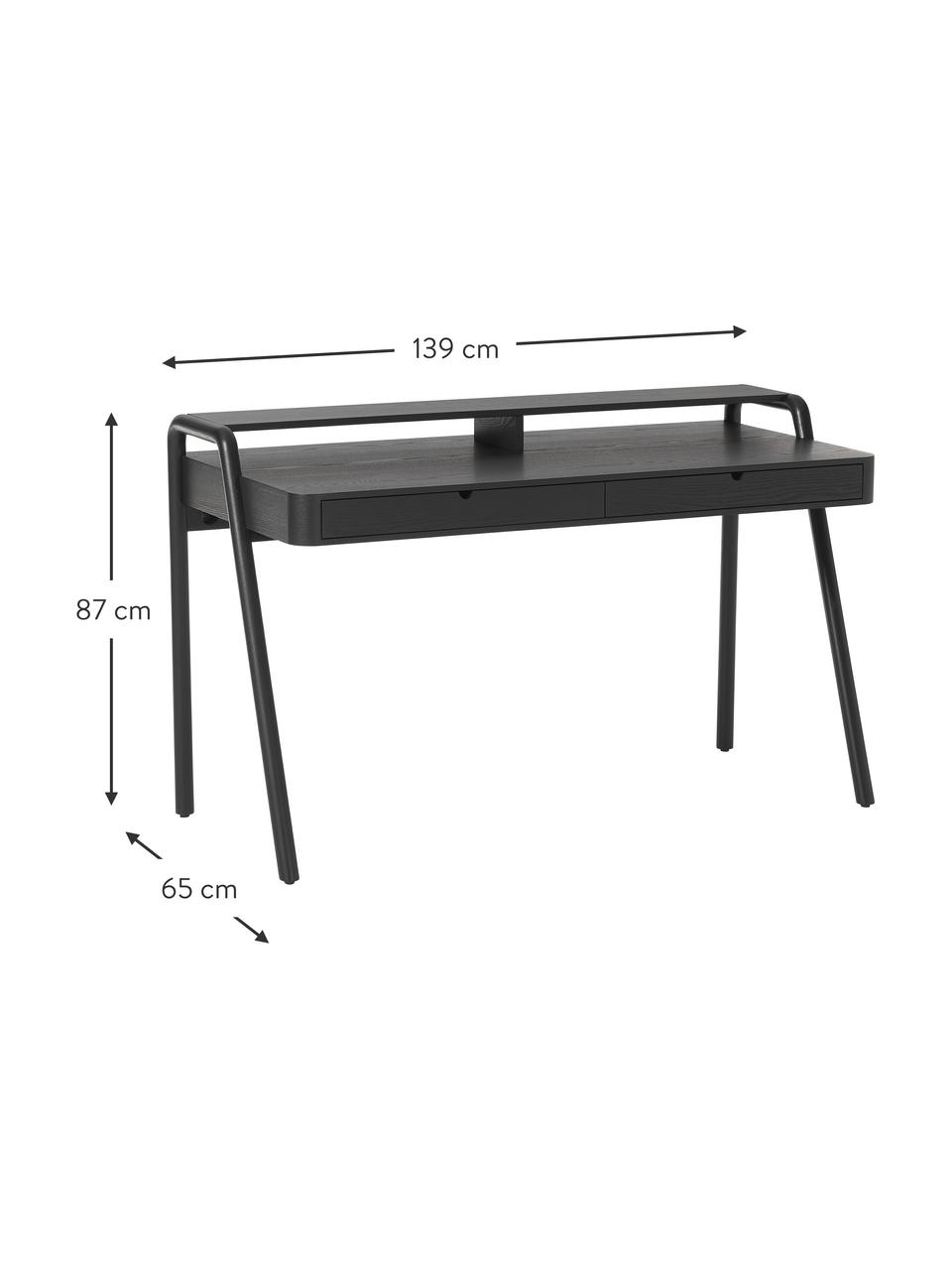 Bureau en bois de frêne Evrak, Noir, larg. 139 x long. 87 cm