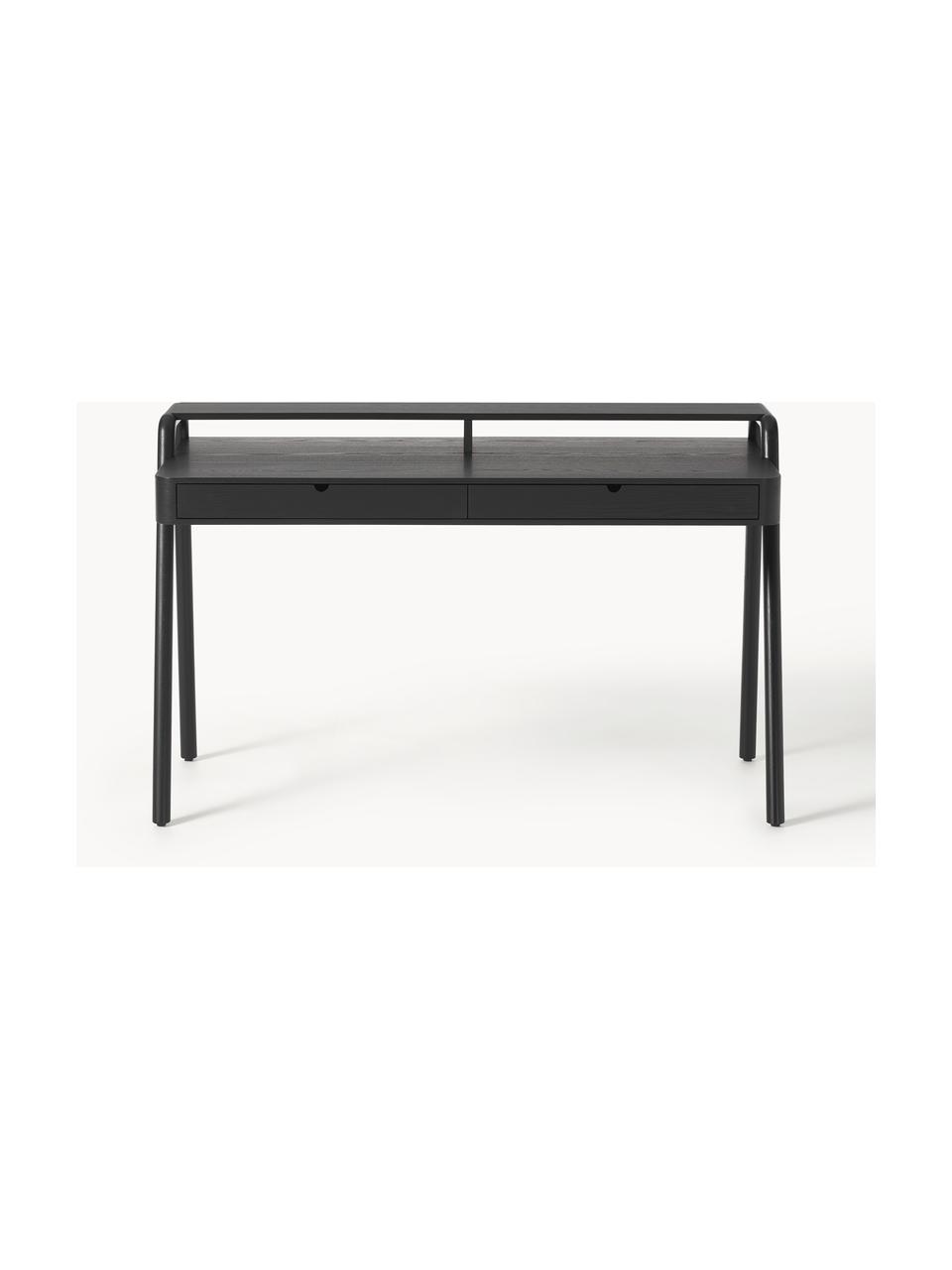 Bureau Evrak met lades, Frame: essenhoutfineer, Poten: massief essenhout Dit pro, Zwart, B 139 x H 65 cm