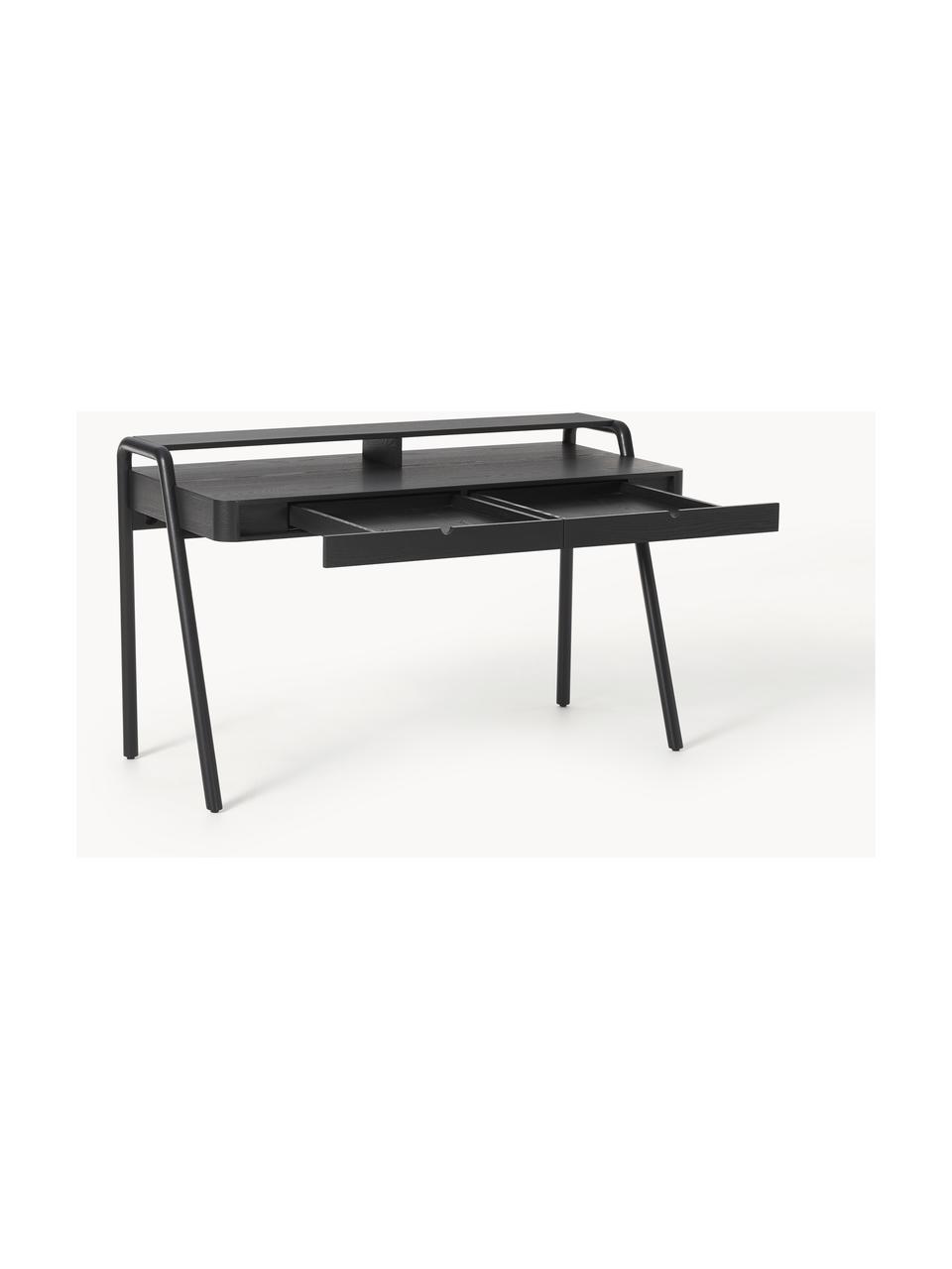 Bureau en bois de frêne Evrak, Noir, larg. 139 x prof. 65 cm