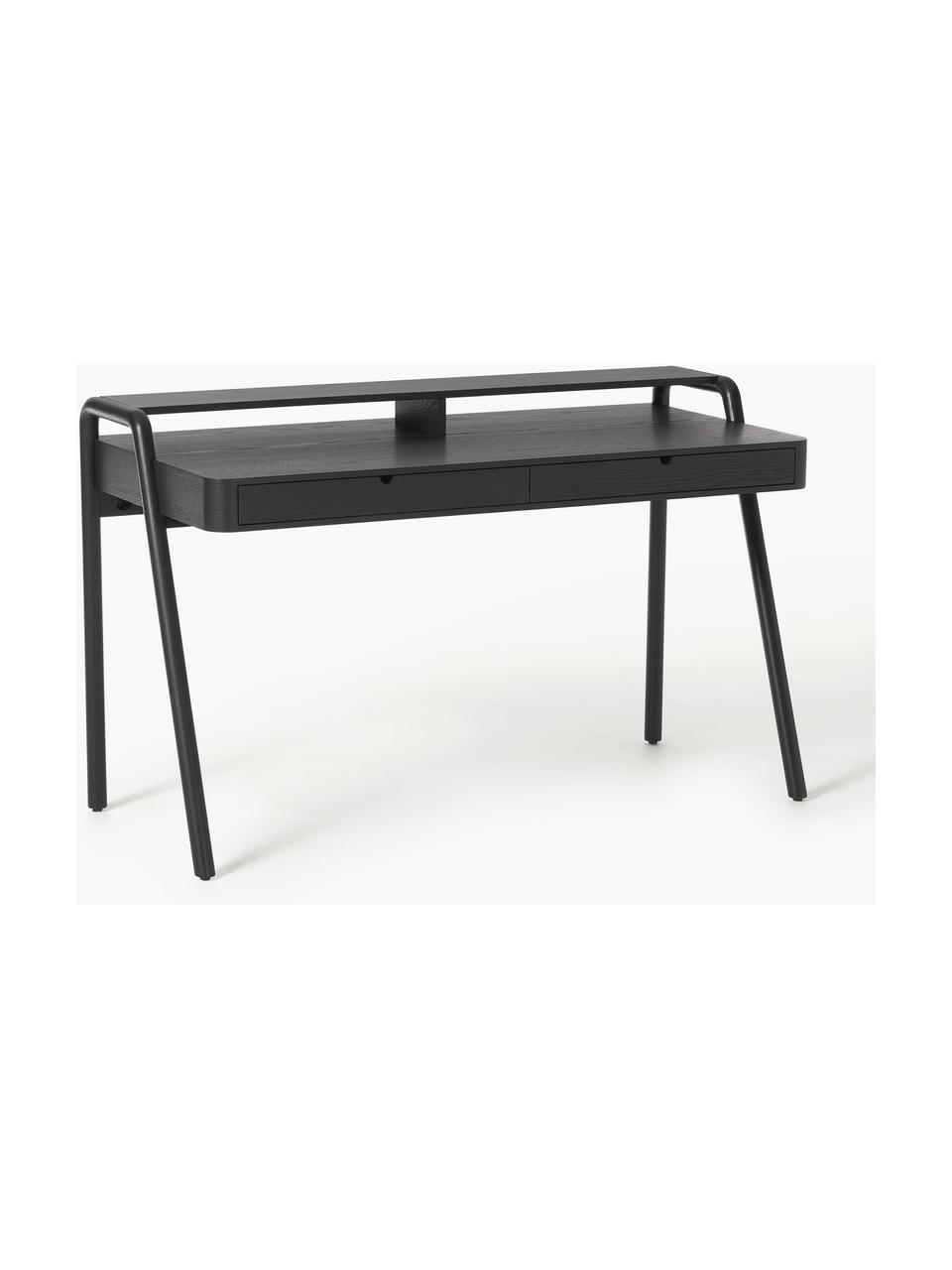 Bureau en frêne Evrak, Noir, larg. 139 x prof. 65 cm