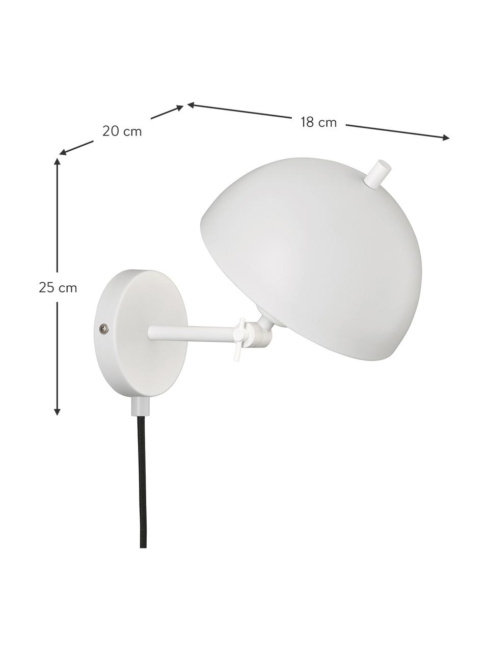 Retro wandlamp Kia met stekker, Lampenkap: gecoat metaal, Wit, 20 x 25 cm