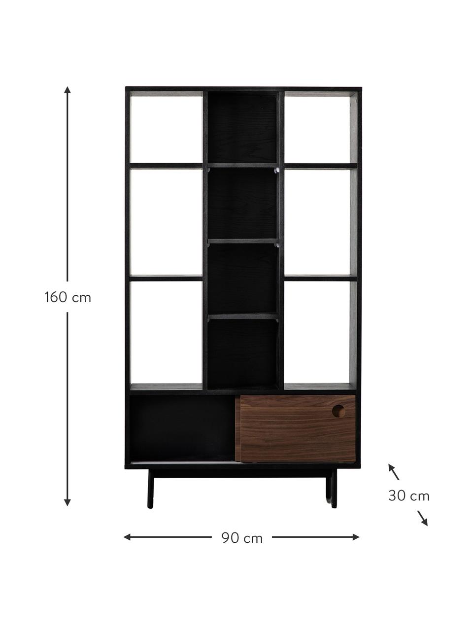 Dřevěný regál s 2 posuvnými dvířky Barbican, Tmavé dřevo, černá, Š 90 cm, V 160 cm