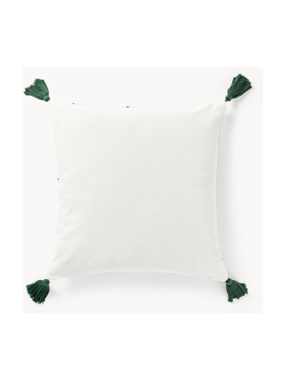 Housse de coussin 45x45 brodée Alora, 100 % coton, Blanc, vert foncé, larg. 45 x long. 45 cm