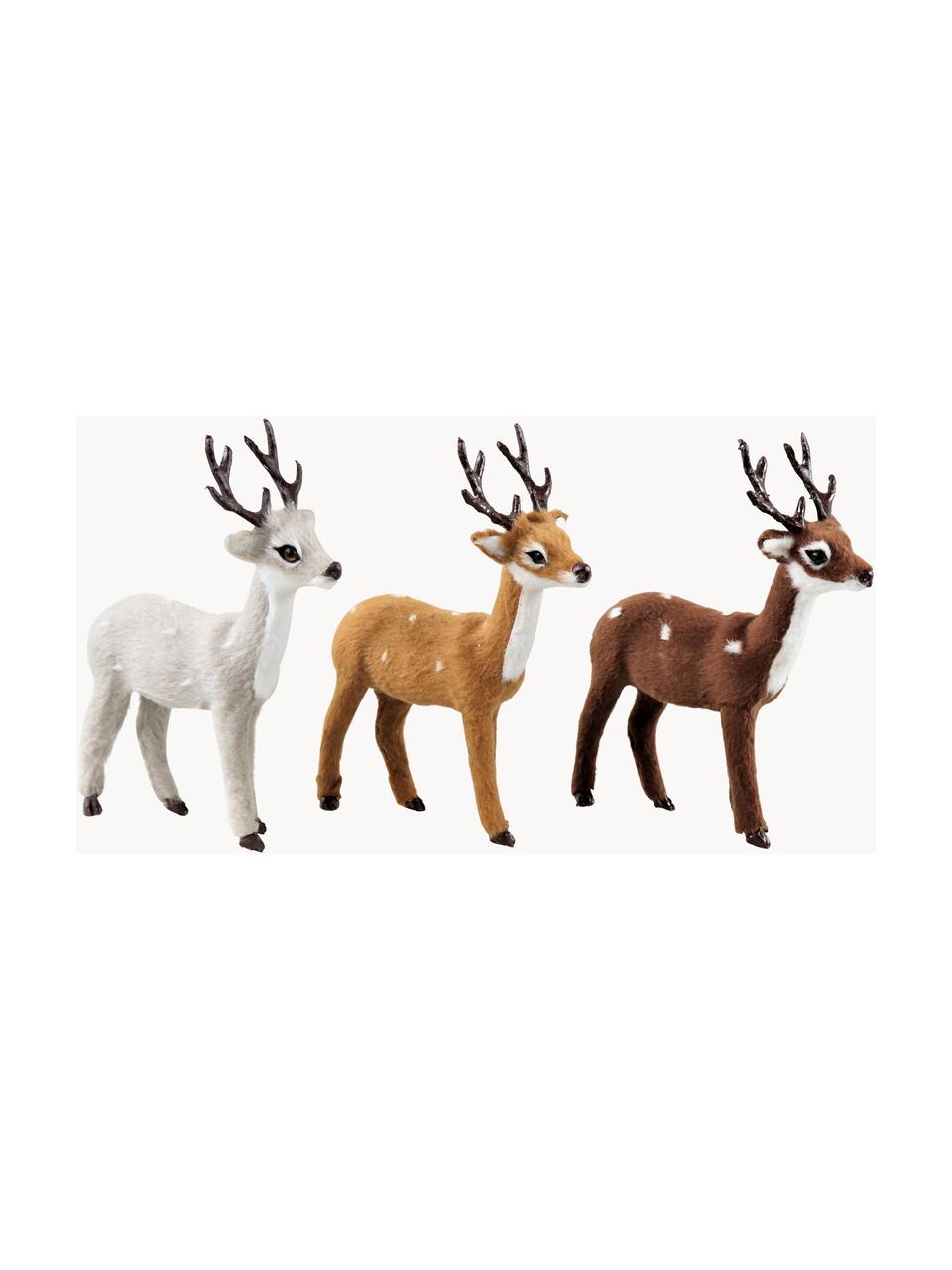 Deko-Hirsche Deer, 3 Stück, Kunststoff, Weiss, Hellgrau, Hellbraun, Dunkelbraun, B 13 x H 13 cm