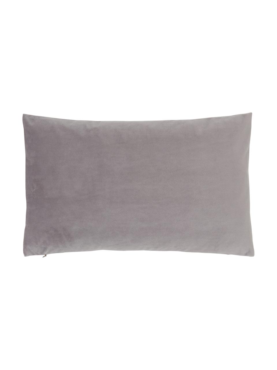 Housse de coussin en velours gris clair Lola, Velours (100 % polyester), Gris, larg. 30 x long. 50 cm