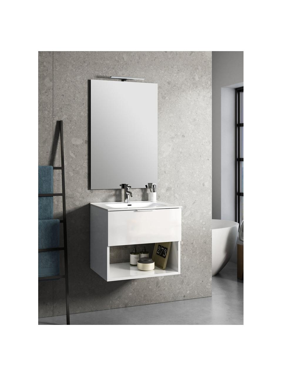 Set lavabo One 4 pz, Manico: alluminio, rivestito, Lampada: alluminio, rivestito, Superficie dello specchio: vetro a specchio, Bianco, Set in varie misure