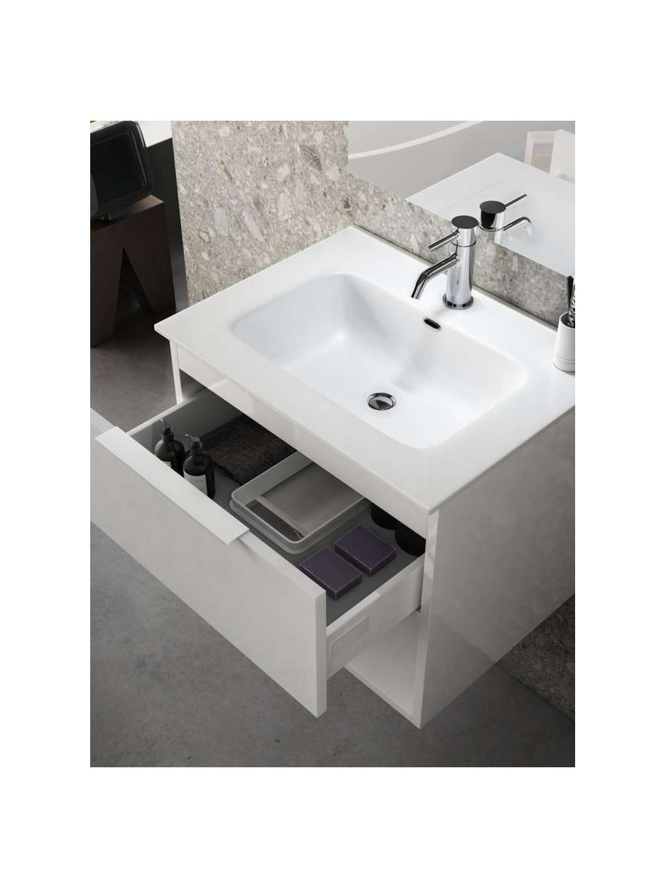 Set lavabo One, 4 pzas., Lámpara: aluminio recubierto, Espejo: vidrio, Parte trasera: plástico ABS, Blanco, Set de diferentes tamaños