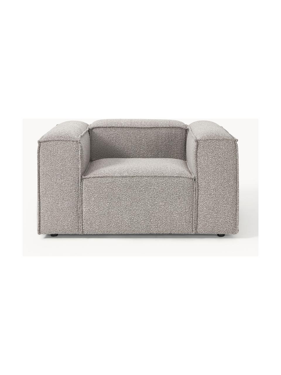 Sillón en tejido bouclé Lennon, Tapizado: tejido bouclé (100% polié, Estructura: madera contrachapada de p, Patas: plástico Este producto es, Bouclé gris pardo, An 130 x F 101 cm