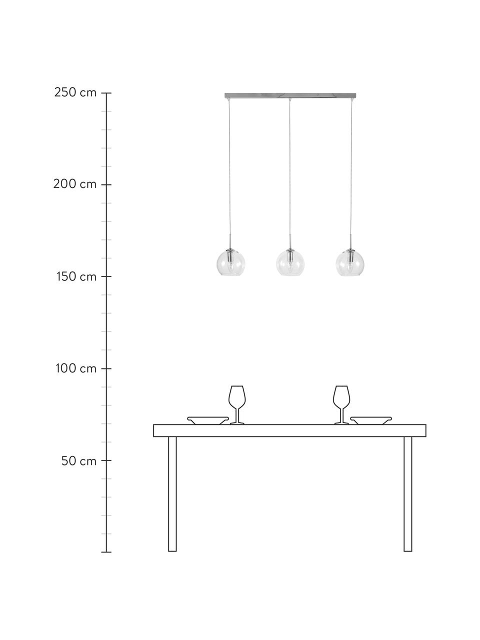 Lampada a sospensione argentata Hamilton, Paralume: vetro, Struttura: metallo cromato, Baldacchino: metallo cromato, Trasparente, Larg. 81 x Alt. 13 cm