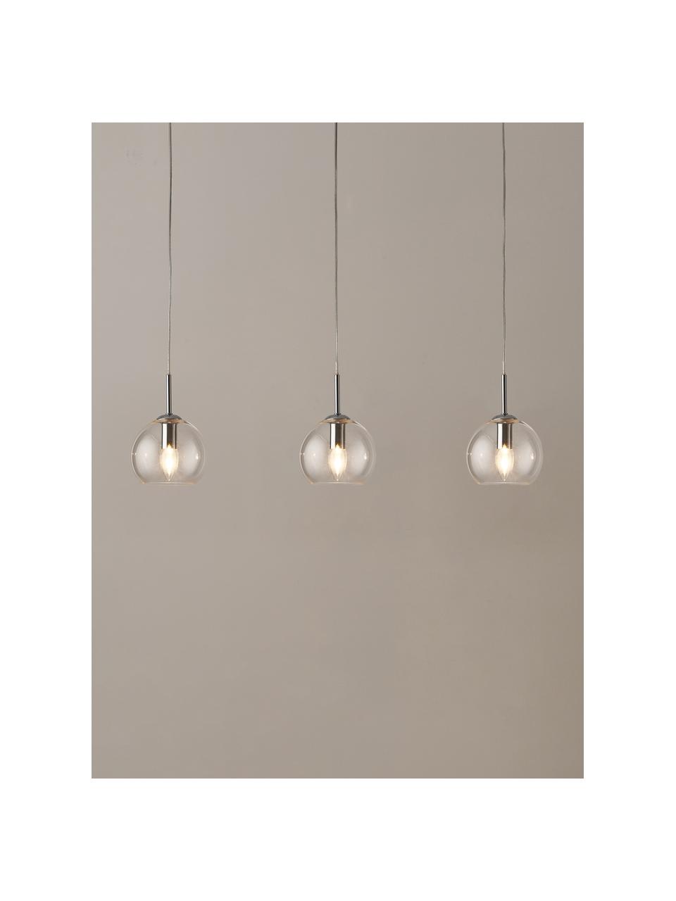 Grande suspension 3 lampes argentée Hamilton, Transparent, larg. 81 x haut. 13 cm