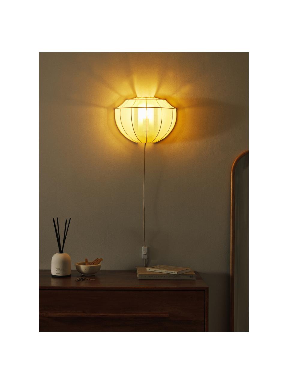 Wandlamp Beau van netstof met stekker, Lamp: vermessingd metaal, Goudkleurig, B 30 x H 22 cm