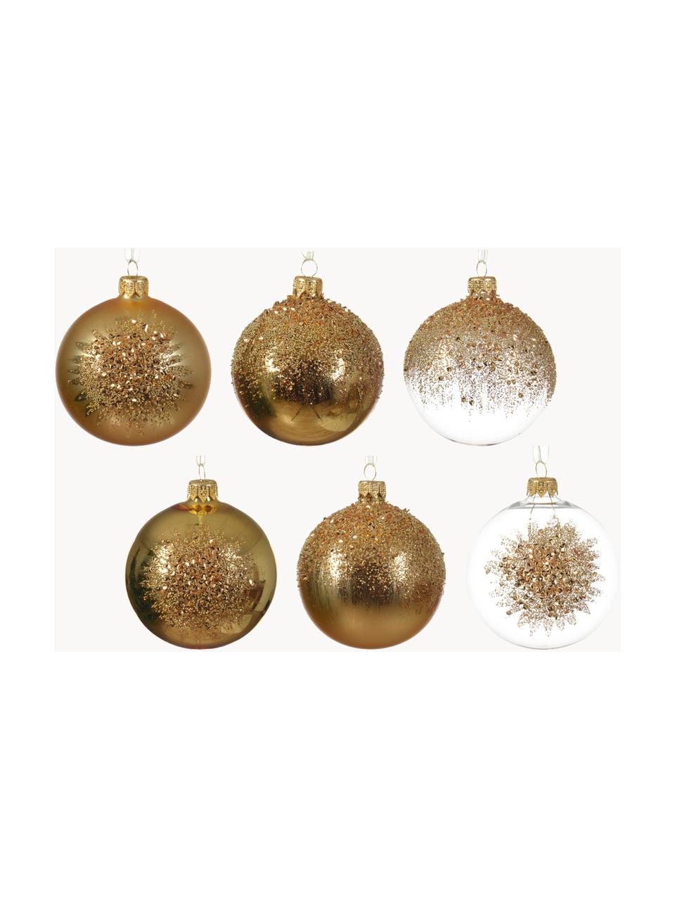 Kerstballen Miles, set van 6, Glas, Goudkleurig, transparant, Ø 8 cm