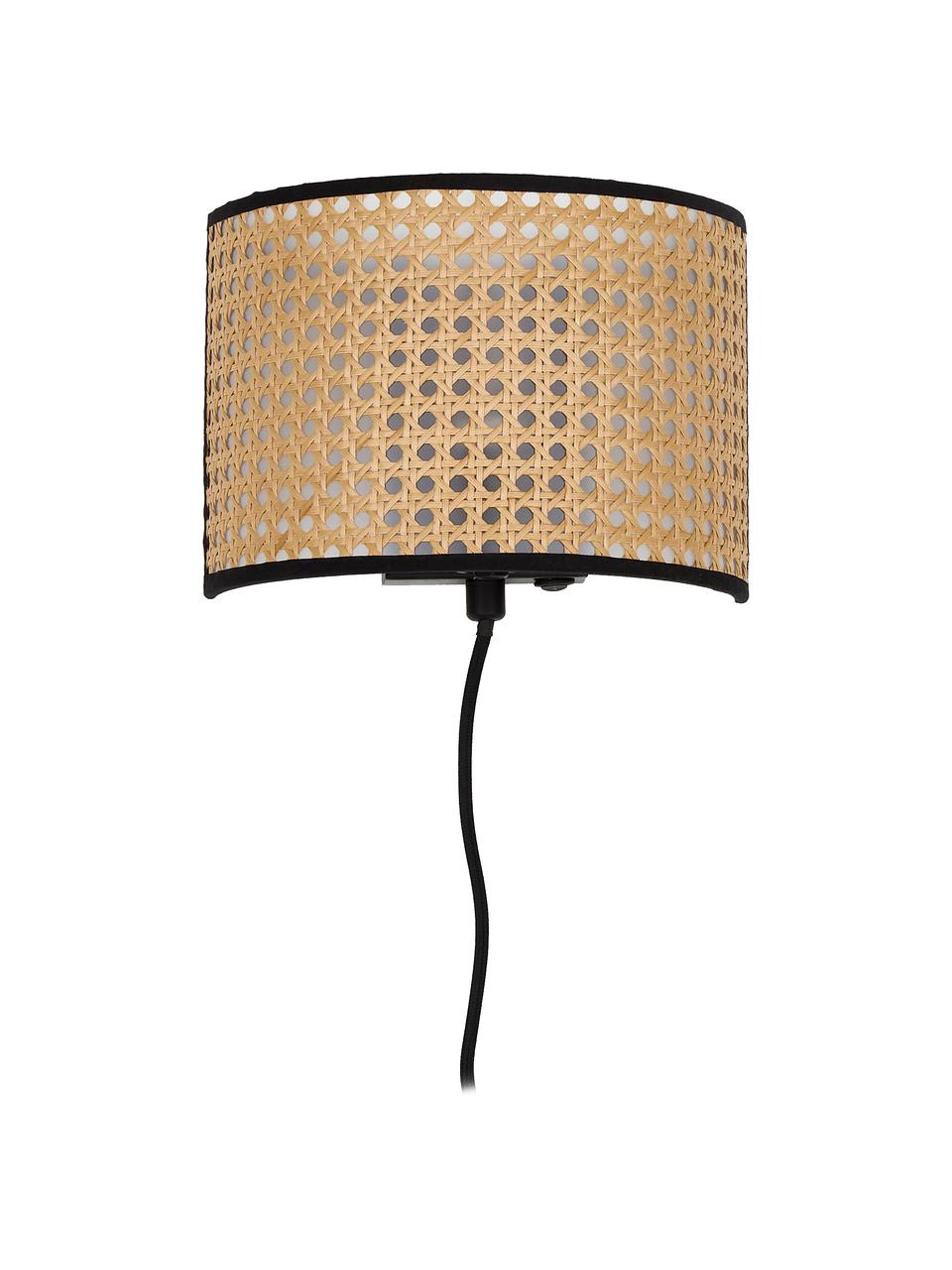 Applique murale en cannage avec prise secteur Vienna, Brun clair, noir, larg. 22 x haut. 16 cm