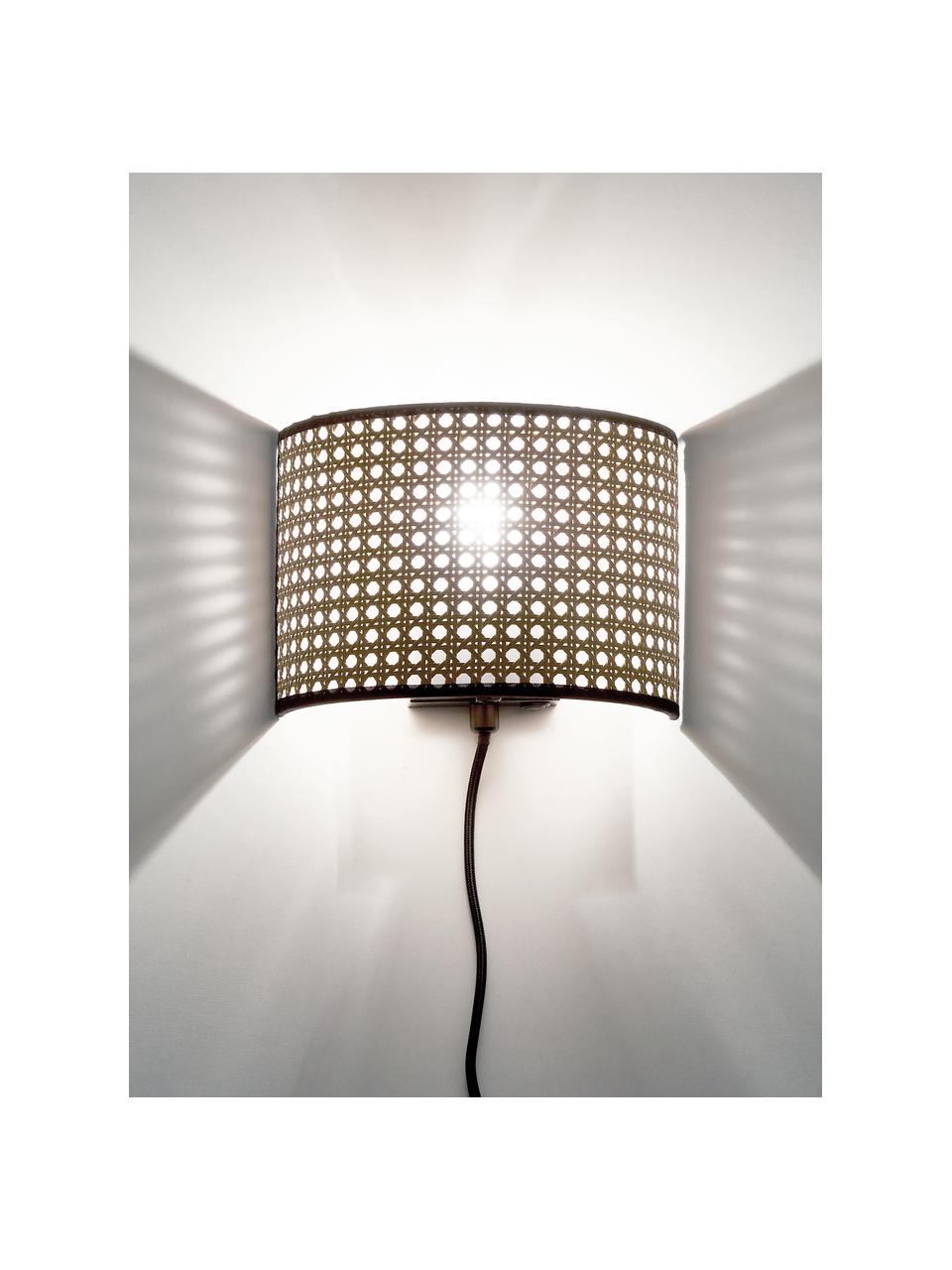 Wandlamp Vienna van Weens vlechtwerk met stekker, Lampenkap: kunststof, Beige, zwart, B 22 x H 16 cm