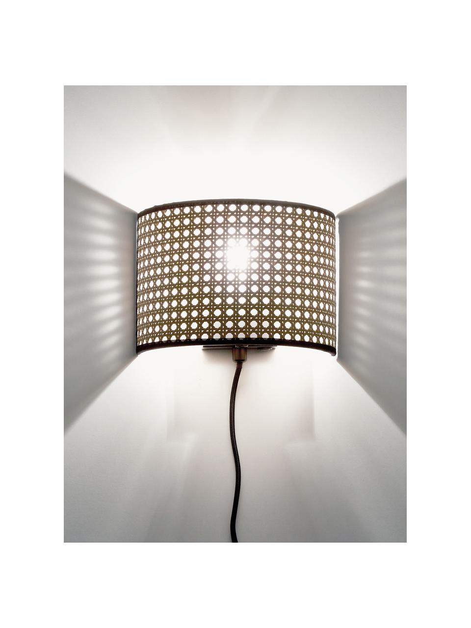 Wandlamp Vienna van Weens vlechtwerk met stekker, Lampenkap: kunststof, Lichtbruin, zwart, B 22 x H 16 cm