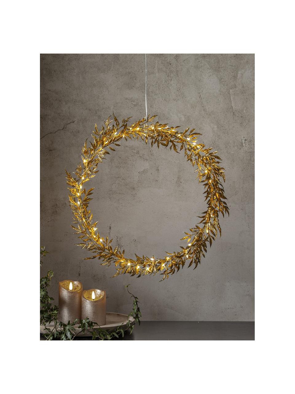 Osvětlený vánoční věnec s funkcí časovače Elegant, Potažený kov, Zlatá, Ø 44 cm