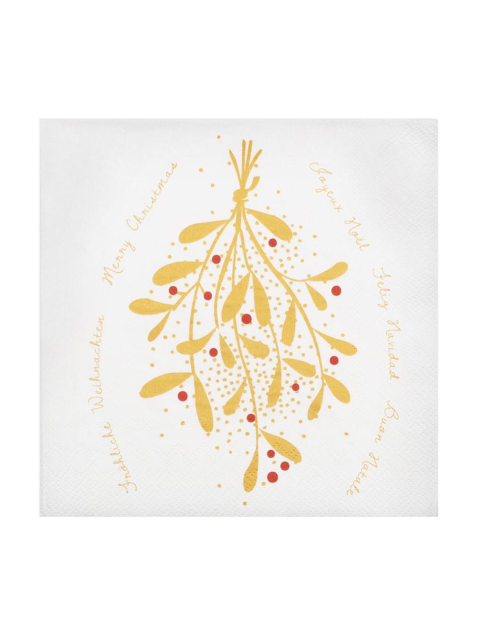 Servilletas de papel Mistletoe, 20 uds., Papel, Blanco, rojo, dorado, An 33 x L 33 cm