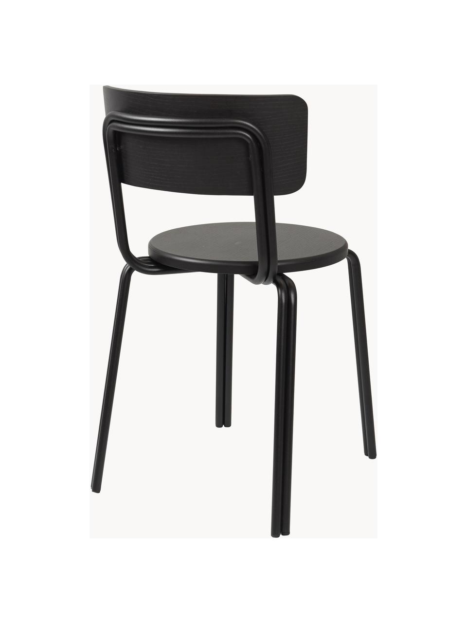 Holz-Stuhl Oda, Sitzfläche: Eschenfurnier, lackiert, Gestell: Stahl, beschichtet, Schwarz, B 42 x T 46 cm