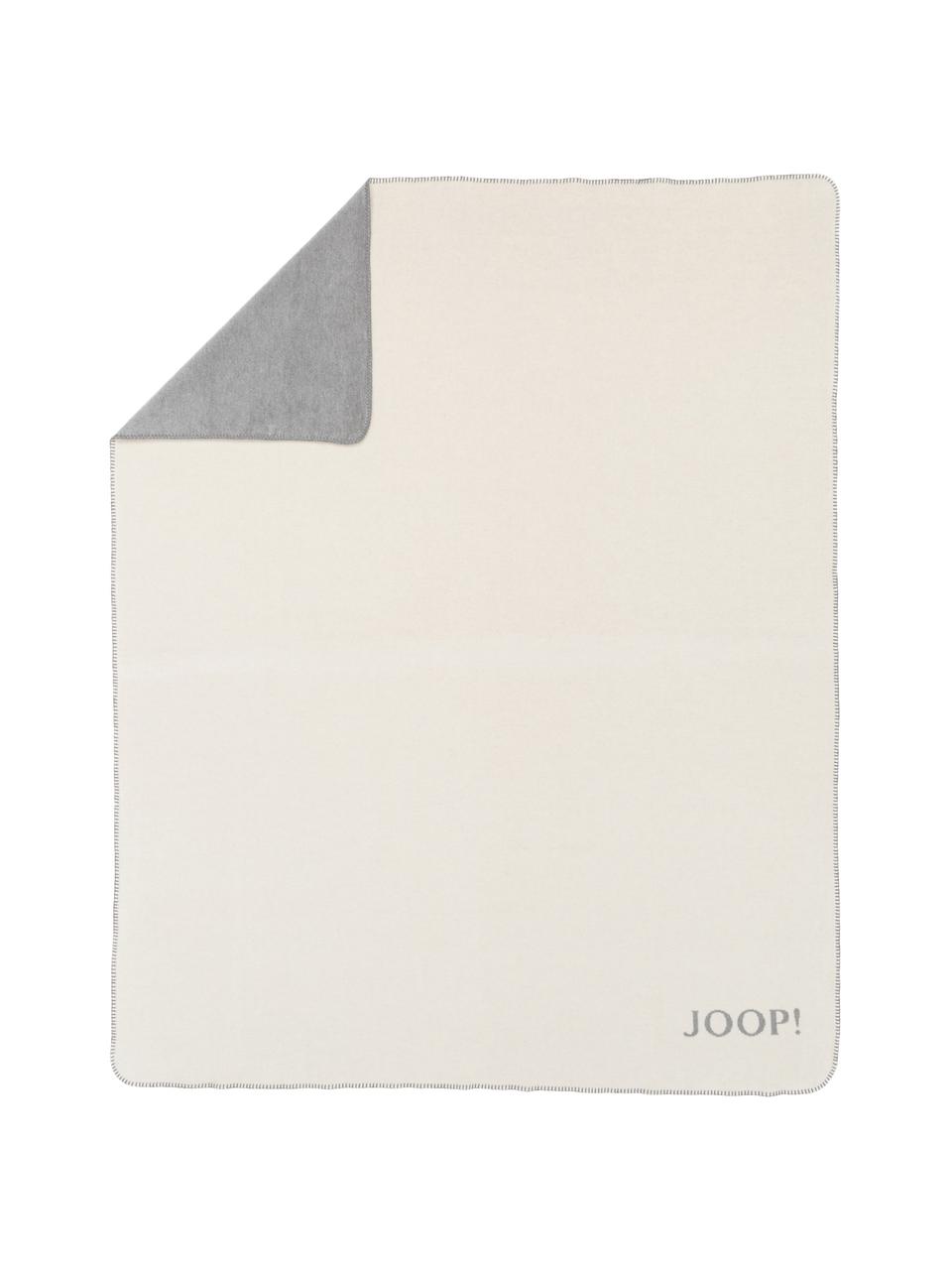 Dubbelzijdige fleece plaid Melange Doubleface in gebroken wit en grijs, 58% katoen, 35% polyacryl, 7% polyester, Gebroken wit, grijs, 150 x 200 cm