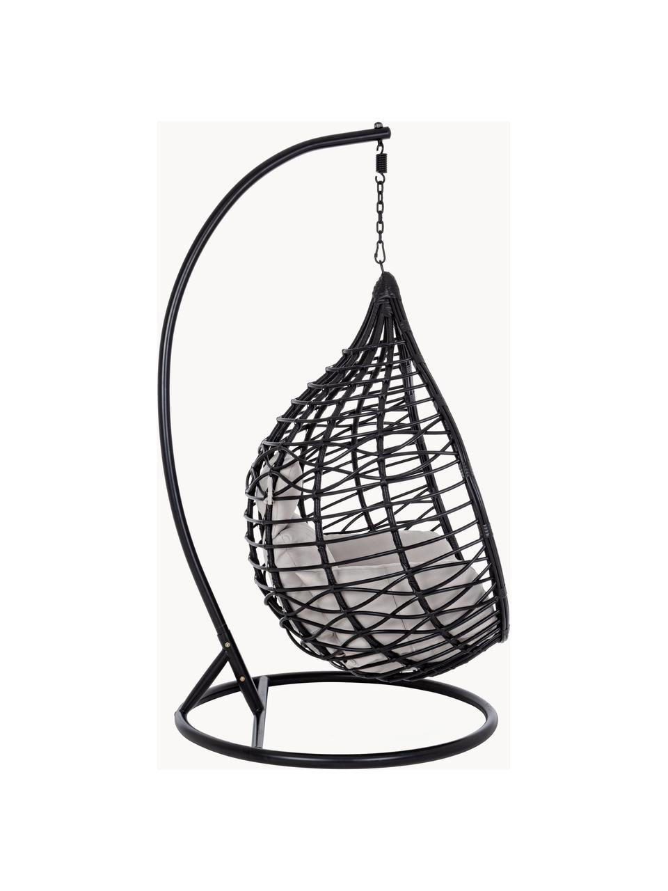 Hangstoel Torres met kussen, Frame: gepoedercoat metaal, Zwart, grijs, B 100 x D 70 cm