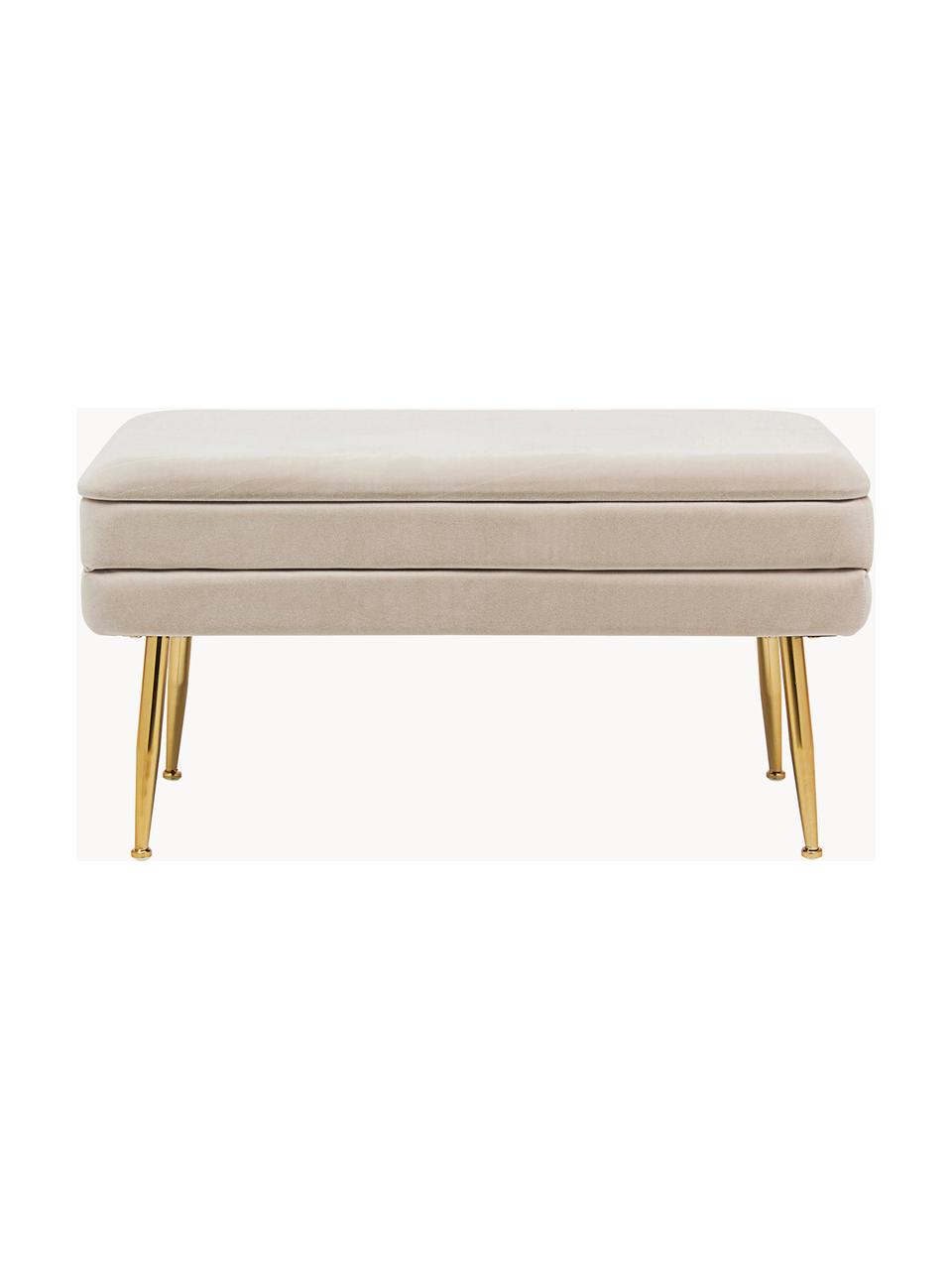 Fluwelen gestoffeerde bank Pavlina met opbergruimte, Bekleding: polyester fluweel, Frame: MDF, Poten: staal, Fluweel lichtbeige, B 80 x H 42 cm