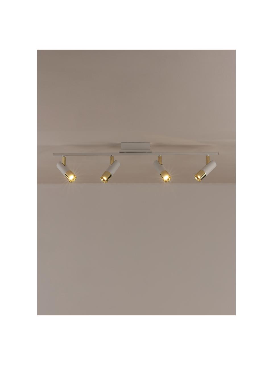 Plafonnier spot LED Bobby, Blanc, couleur dorée, larg. 86 x haut. 13 cm