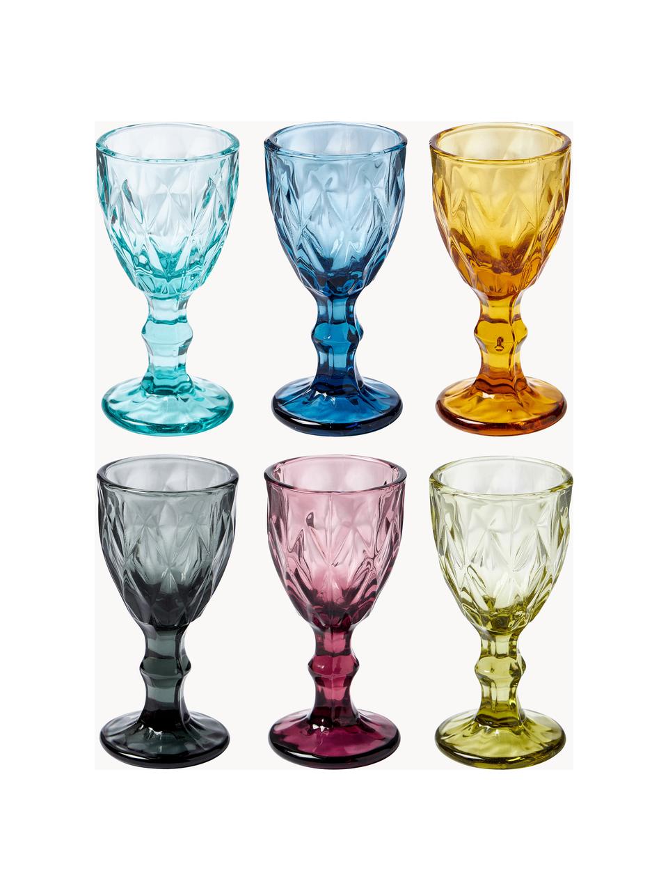 Vasos chupito con relieves Prisma, 6 uds., Vidrio, Multicolor, Ø 5 x Al 11 cm, 40 ml