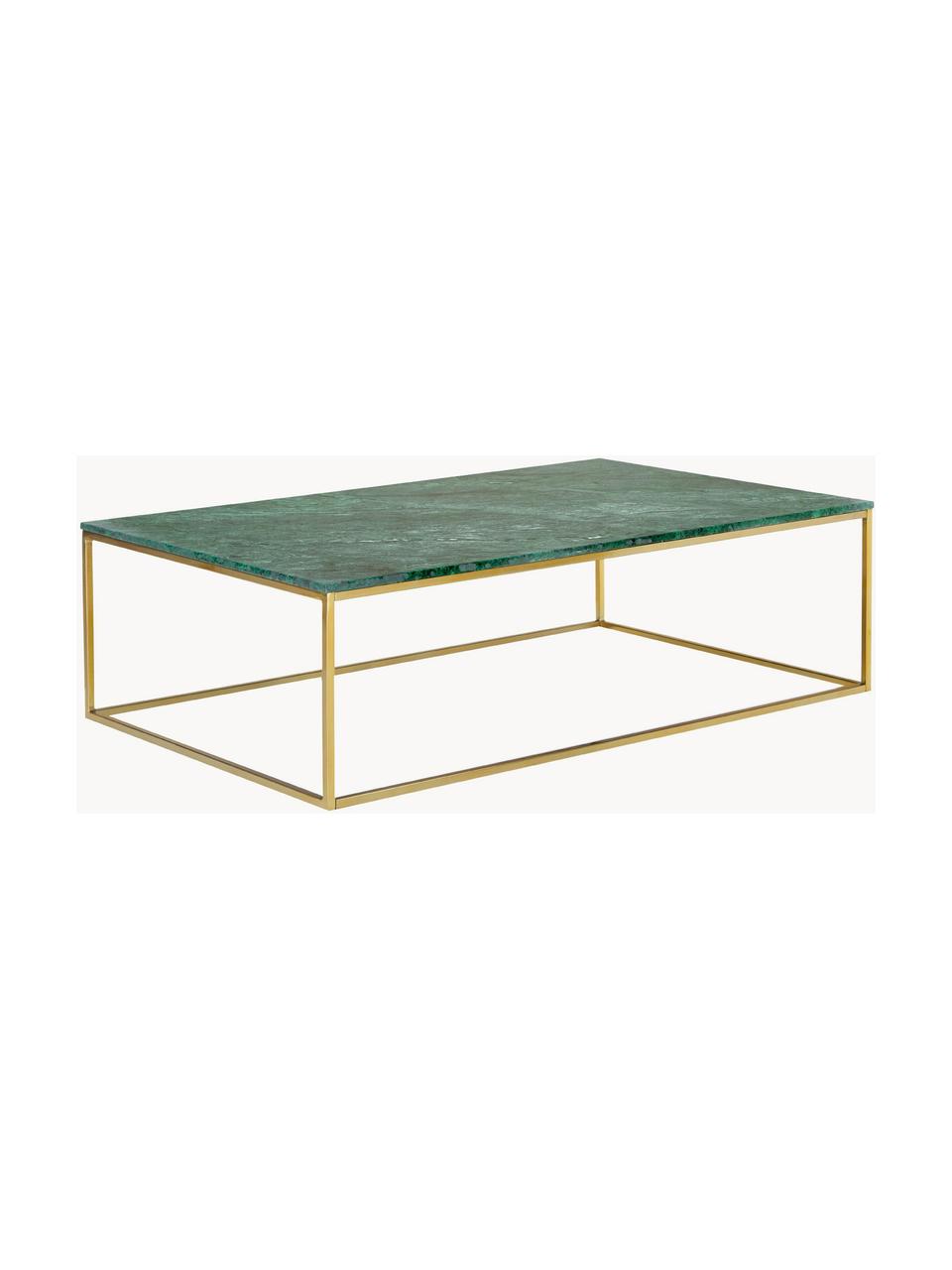 Grote marmeren salontafel Alys, Tafelblad: marmer, Frame: gecoat metaal, Groen, gemarmerd, goudkleurig, B 120 x D 75 cm