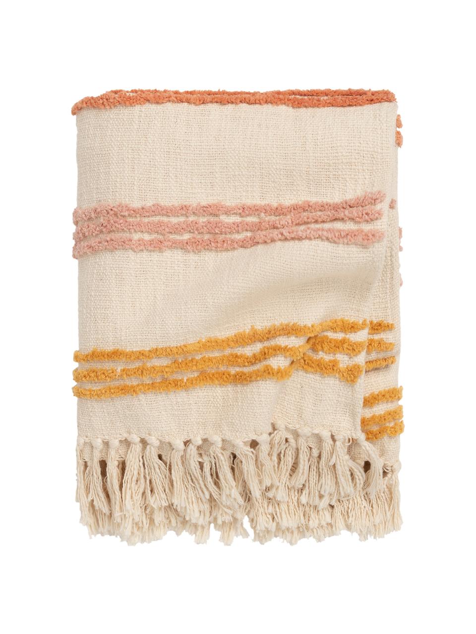 Bavlnená deka s farebnými pruhmi a strapcami Lea, Krémová, viac farieb