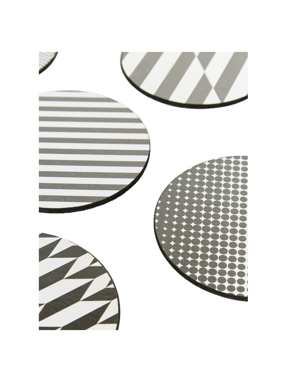 Onderzetter set Black and White, 6-delig., Bekleed kurk, Zwart, wit, Ø 10 cm