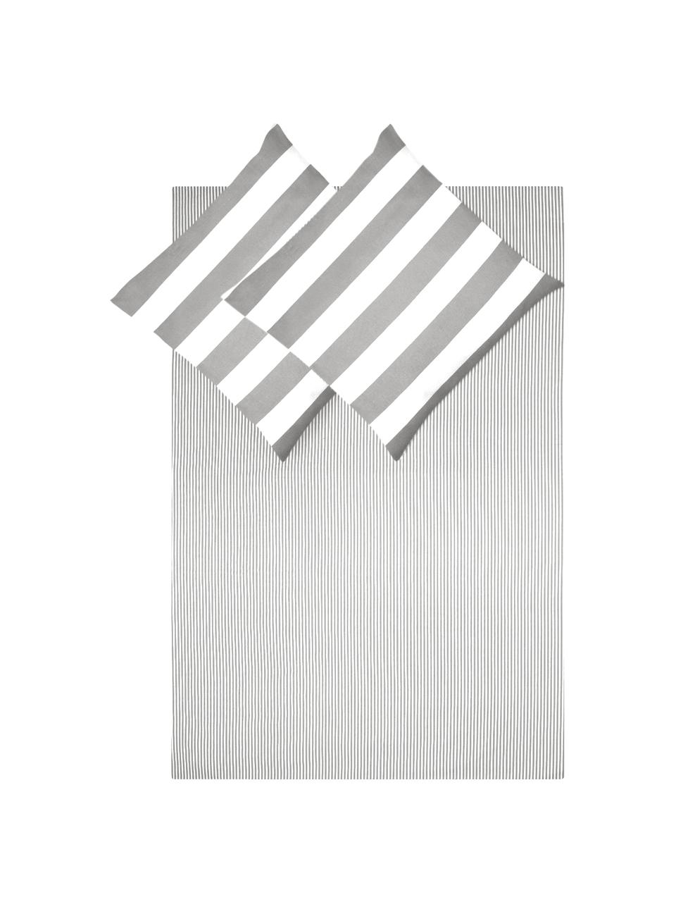 Flanell-Wendebettwäsche Dora, gestreift, Webart: Flanell Flanell ist ein k, Weiß, Grau, 240 x 220 cm + 2 Kissen 80 x 80 cm
