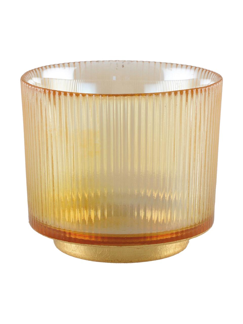 Teelichthalter Luster, Glas, Metall, Bernsteinfarben, transparent, Goldfarben, Ø 10 cm
